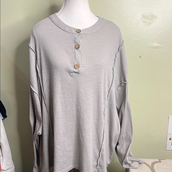 Baltic Born Henley Gray Button-Up drop shoulder long Sleeve Top size 2X - Picture 1 of 10